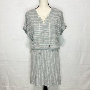 The Vanity Room Women's Textured Knit Lace Up Dress Gray Size M NWT
